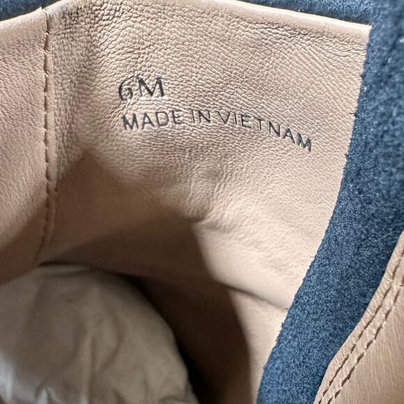 Linea Paolo NWOB Yuri Ankle Wedge Bootie Navy Blue Suede Size 6M Side Zip - Picture 8 of 8